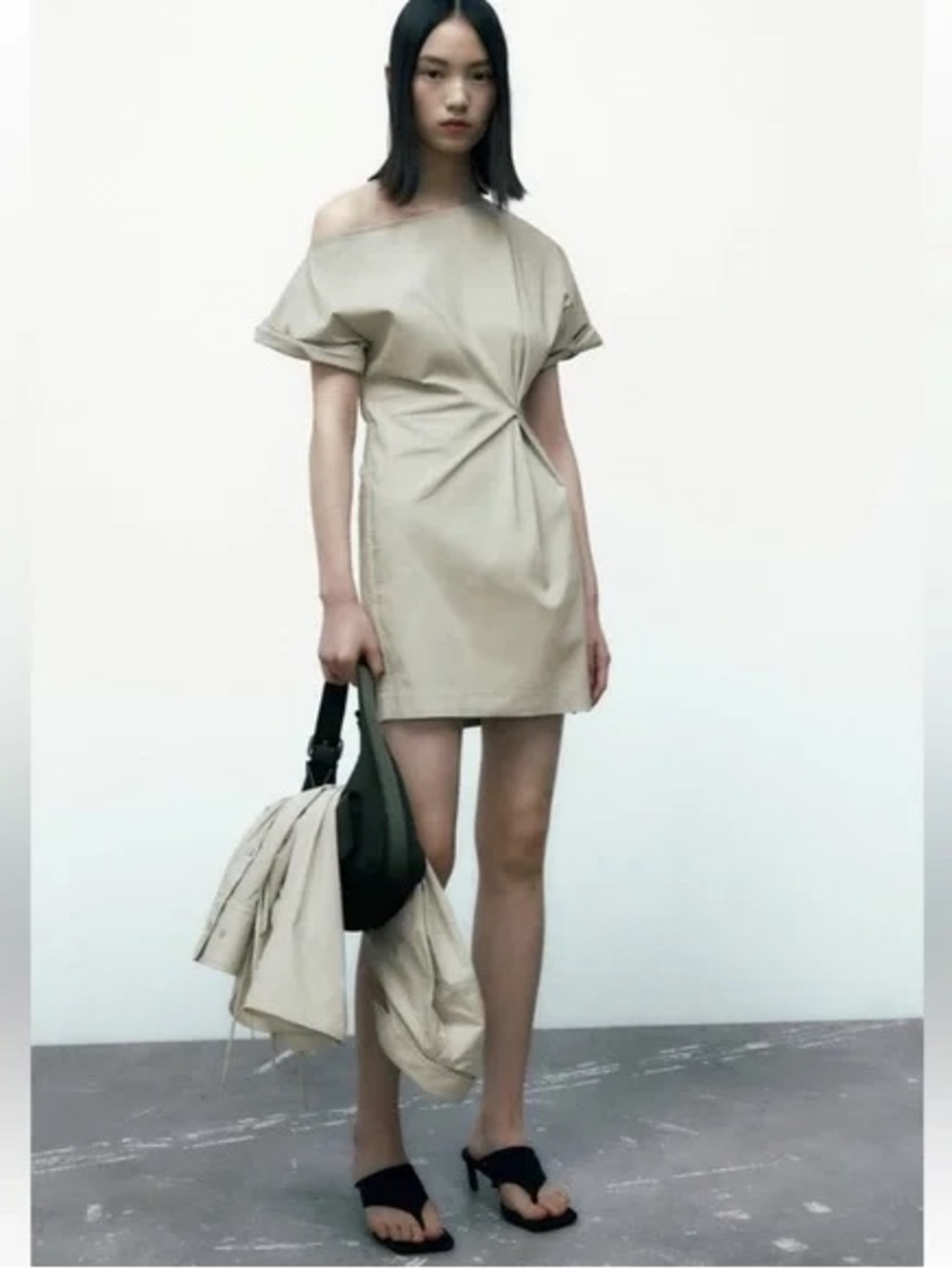 Zara One-Shoulder Beige Twist Mini Dress